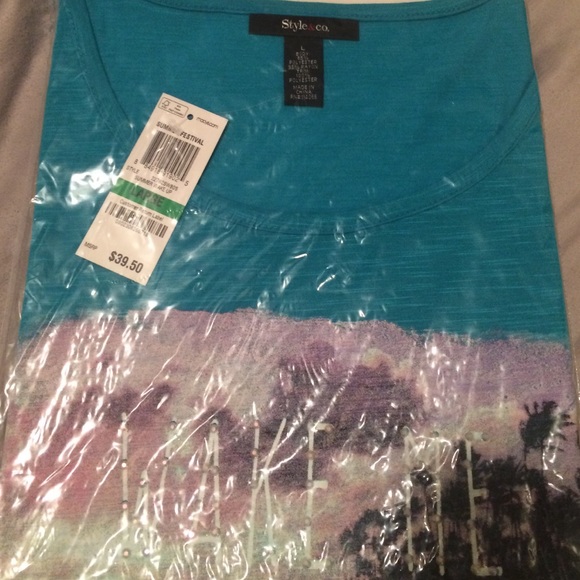 Style & co. teal fringe top - Picture 3 of 4