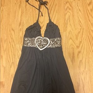Sky brand grey mini dress with leather heart