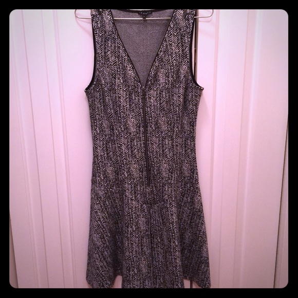 THEORY chevron print zip front drop waist dress.