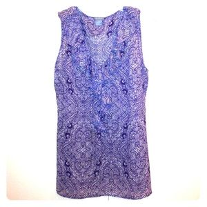 Sleeveless Purple & White Print Top