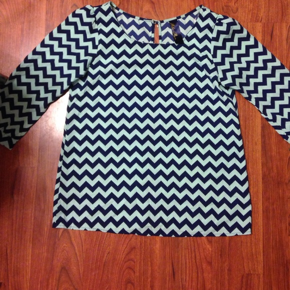Chevron Medium top blue/green cute!