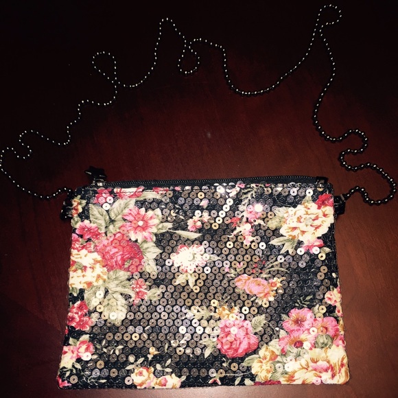 Floral Print Sequenced Crossbody Purse