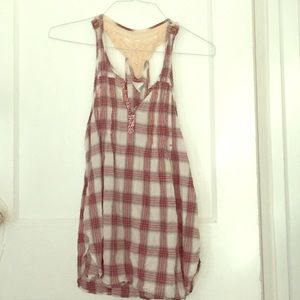Free People plaid and lace tunic