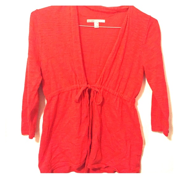 Light weight coral sweater with front tie