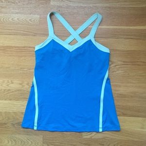 lululemon blue tank with contrast X back straps