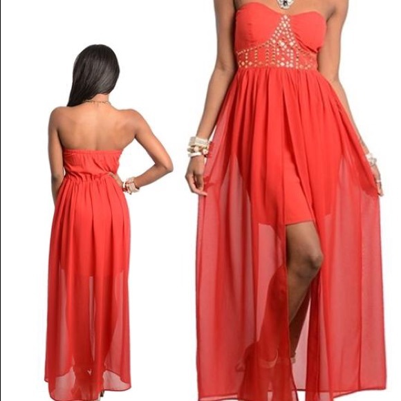 💐🟡LAST ONE: Red and Gold Stud Dress - Medium - Picture 2 of 12