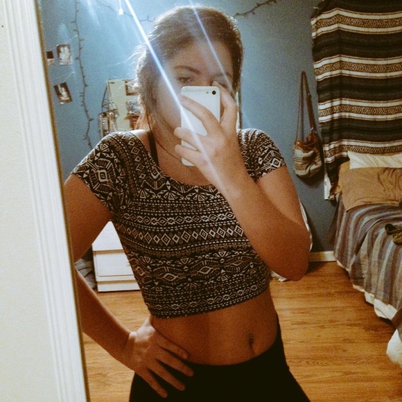 Aztec black and white design crop top