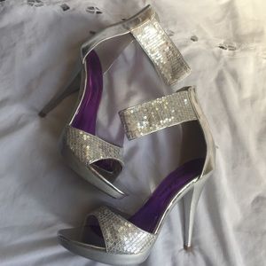 cuff ankle stiletto platform sandals silver