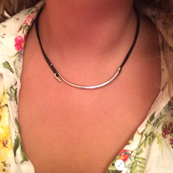 Jewelry - Leather and Silver Hook Necklace