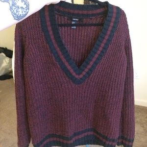 Deep V Neck Varsity Sweater