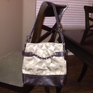 Coach-Signature sateen chain brwn/tan shoulder bag