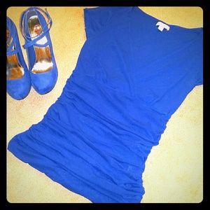 Cobalt Blue Capped Sleeve Deep V Neck Top