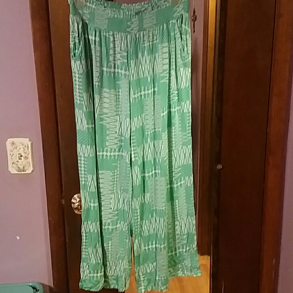 Cute teal blue patterned palazzo pants