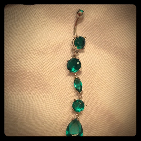 Green Jewel Dangle Belly Button Ring