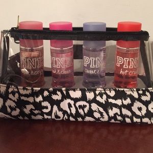 4 PINK perfumes + makeup bag