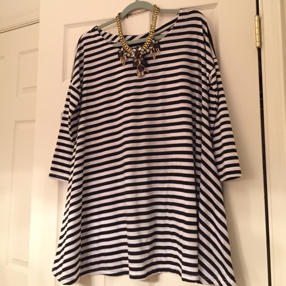 B&W stripe trapeze tee shirt dress