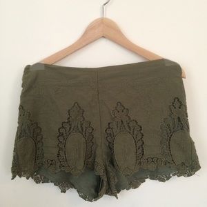 Army green lace shorts