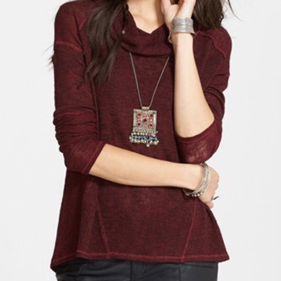 Free People Burgundy Cowl Neck Sweater