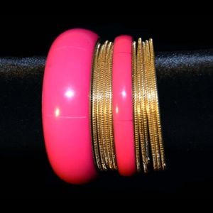 Fuchsia & Gold Bangle Set