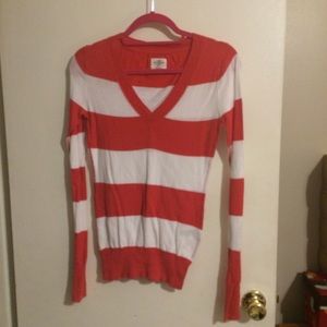 H&M Coral and White Striped Sweater