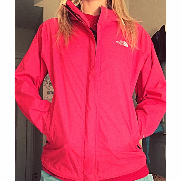 North Face hooded, pink raincoat