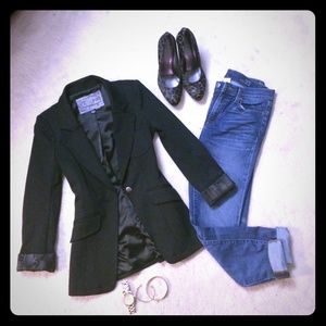 GUESS? Black Blazer with metallic sleeve detail