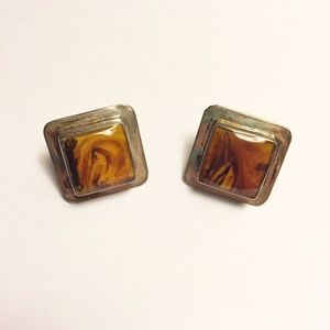 Vintage sterling silver and amber earrings