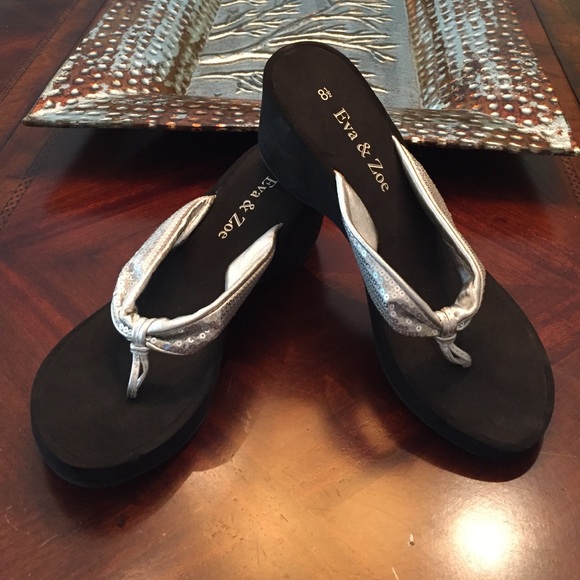 Silver sequined flip flops