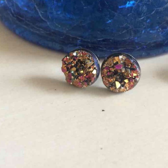 Pink/Gold Stud Druzy Earrings