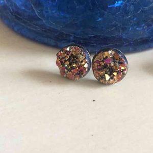 Pink/Gold Stud Druzy Earrings