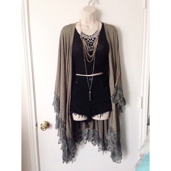 Olive green lace kimono