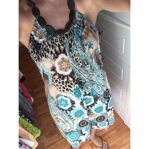 Patterned brown and blue dress!