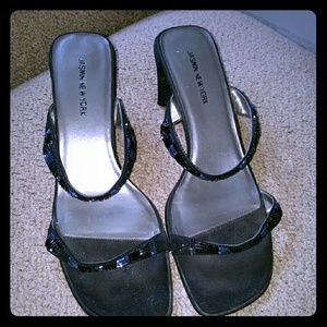 Black Strapped Sandals w/Ornate Design