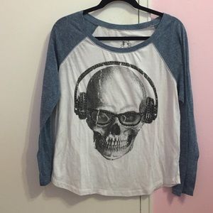 Baseball tee with skull rhinestone graphic