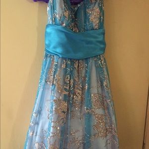 Blue/pink/silver party dress.