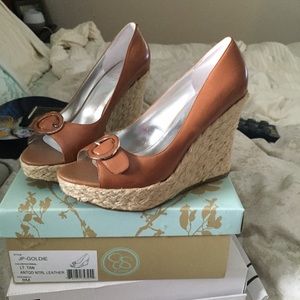 Jessica Simpson tan wedges. Size 8