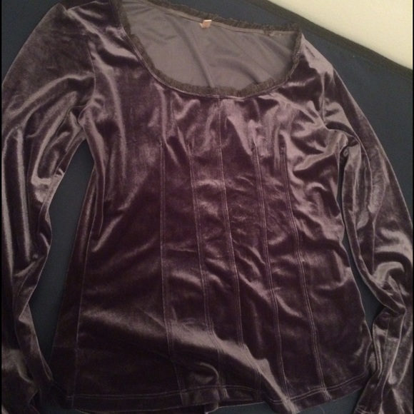 Grey velvet long sleeve vintage blouse