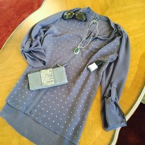 Semi-Sheer Gray Top With Small Rhinestones