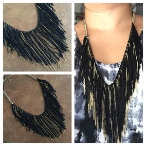 Black and Gold Fringe Necklace