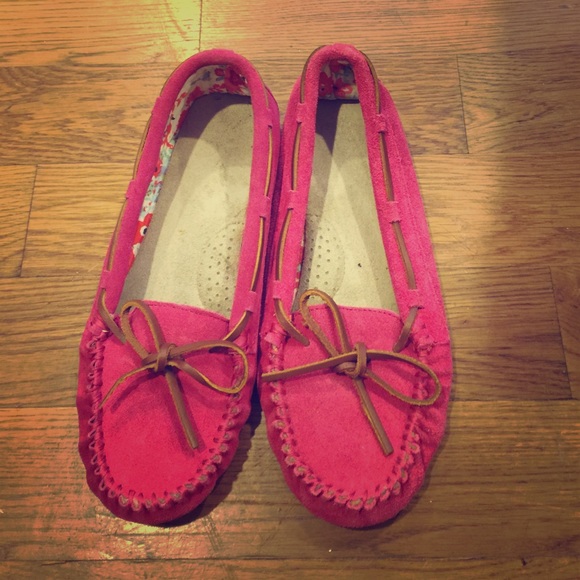 Pink suede moccasins
