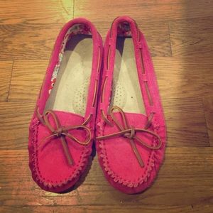 Pink suede moccasins