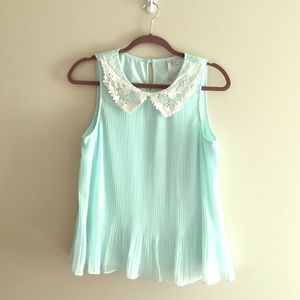 Sheer Lace Embroidered Mint Top