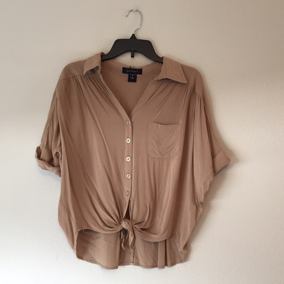 Khaki Tie Front Button Up Blouse