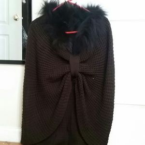 Chocolate brown fur collar throw over shawl