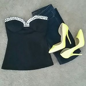 Cute beaded black strapless top