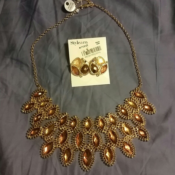 Chocolate and Gold Necklace and Earring Set