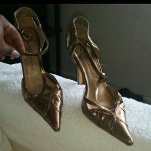 Copper Faux- Snakeskin T-Strap Stilletto Heels
