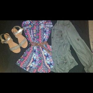 Opened back strapless romper with pockets