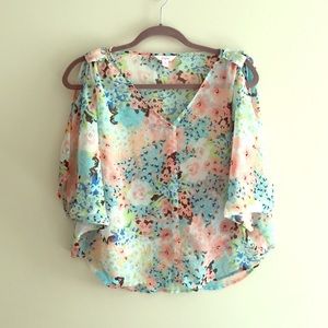 Sheer Open Sleeve Flowy Floral Top