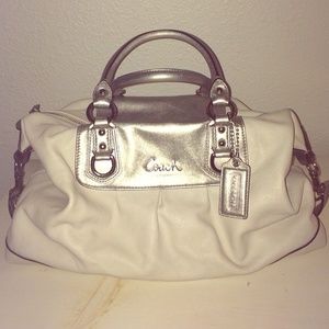 Coach white & silver leather handbag Carley